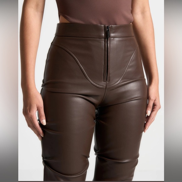 Maniere De Voir Pants - New Tacked Leather‎ Flared Trousers - Brown